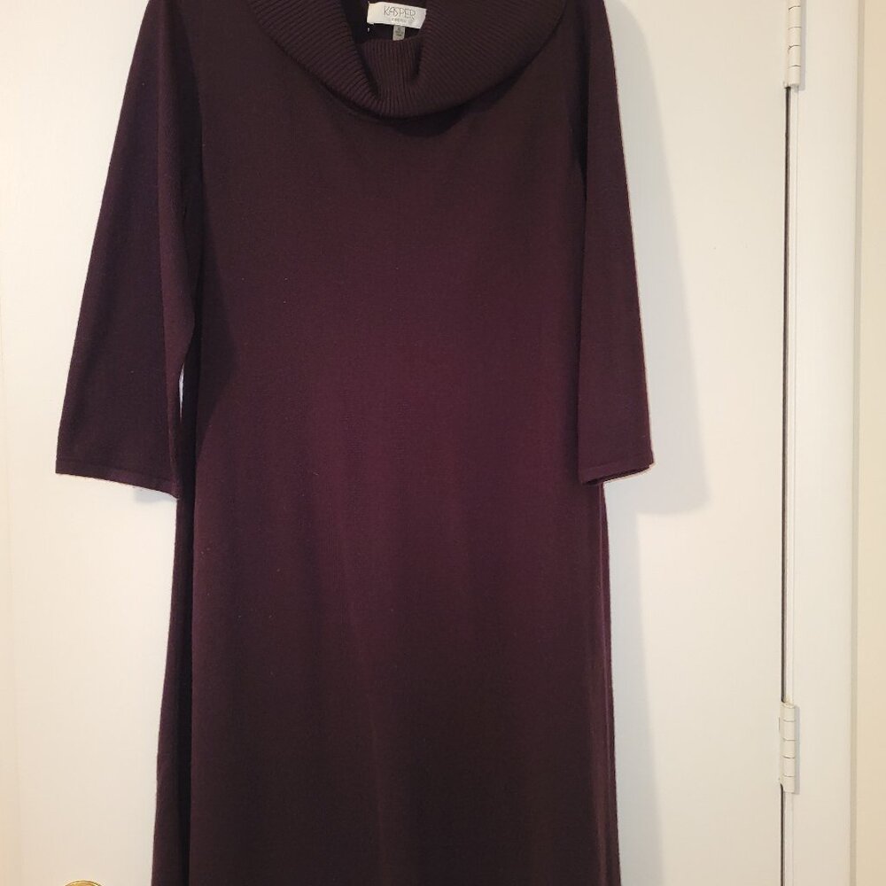 Kasper Plum Cowl Neck Sweater Dress, Size L